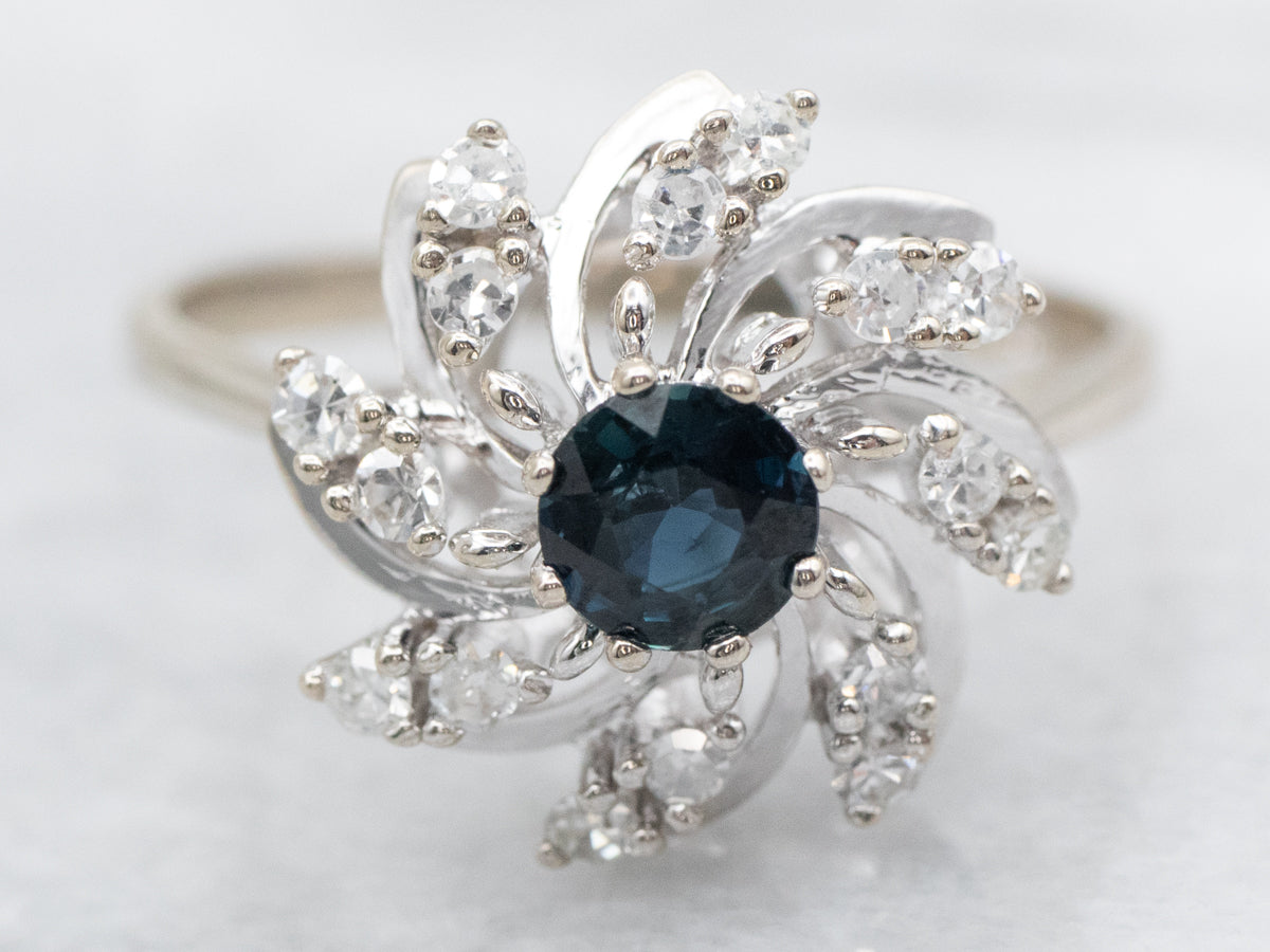 Modern Sapphire and Diamond Pinwheel Ring