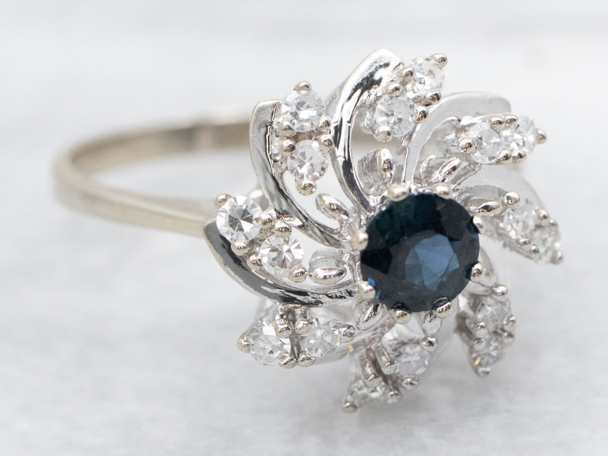 Modern Sapphire and Diamond Pinwheel Ring