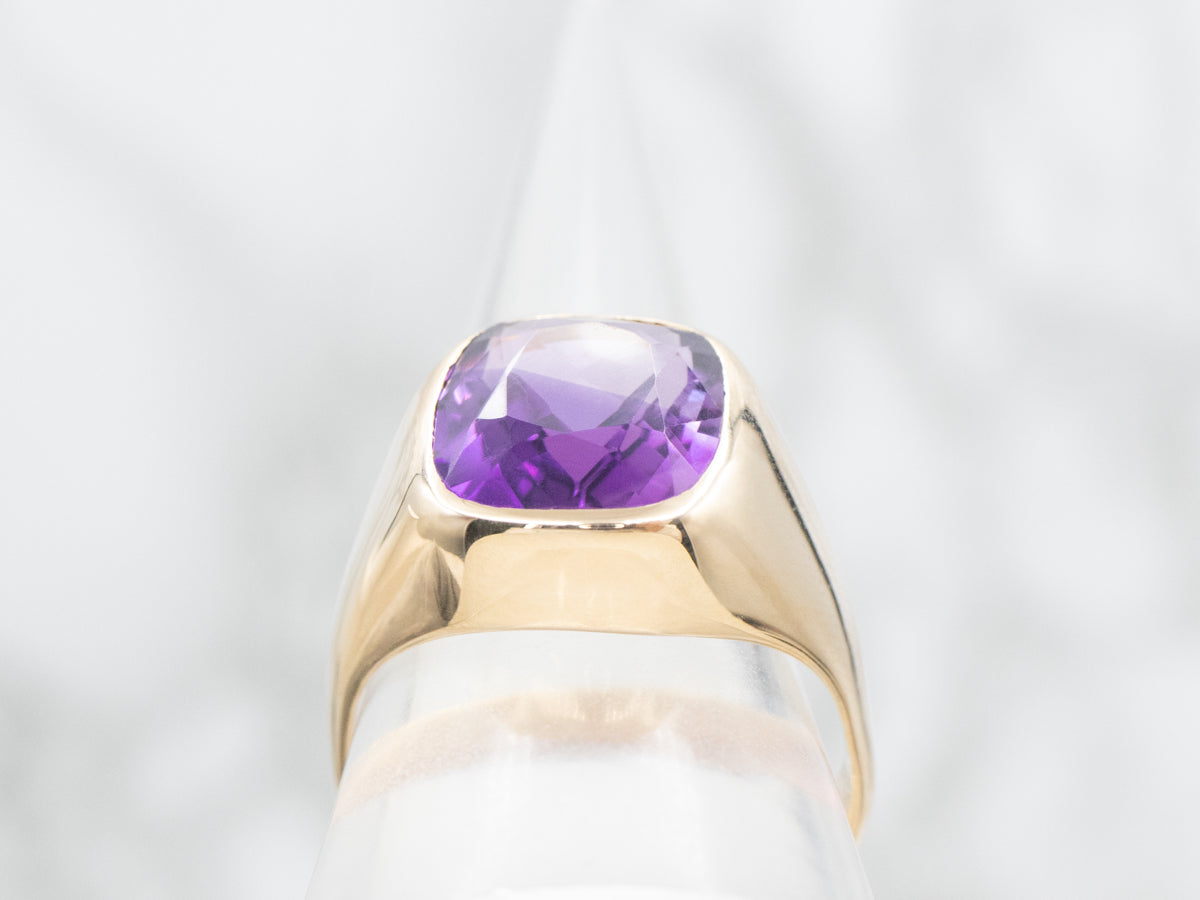 Vintage Cushion Cut Bezel Set Amethyst Solitaire Ring