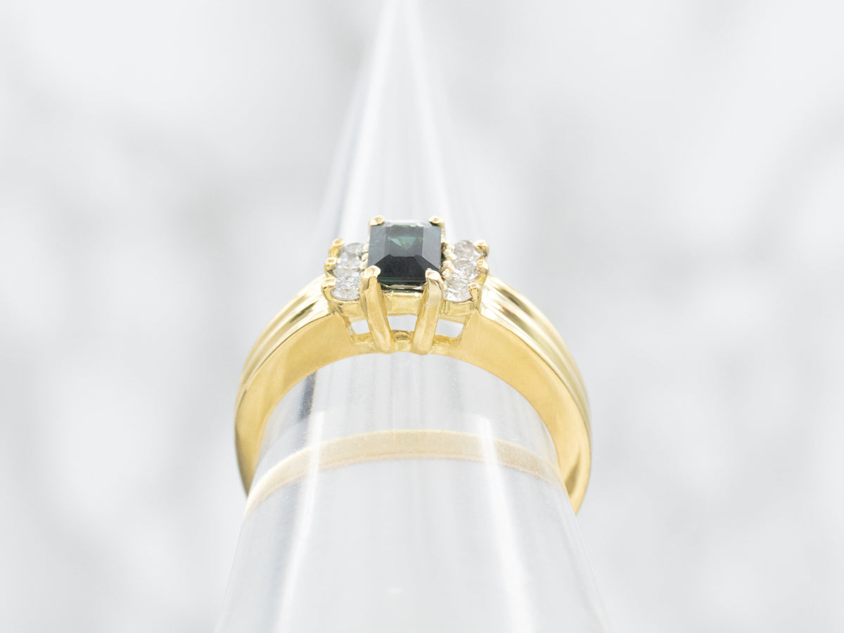 Emerald Cut Green Sapphire and Diamond Ring