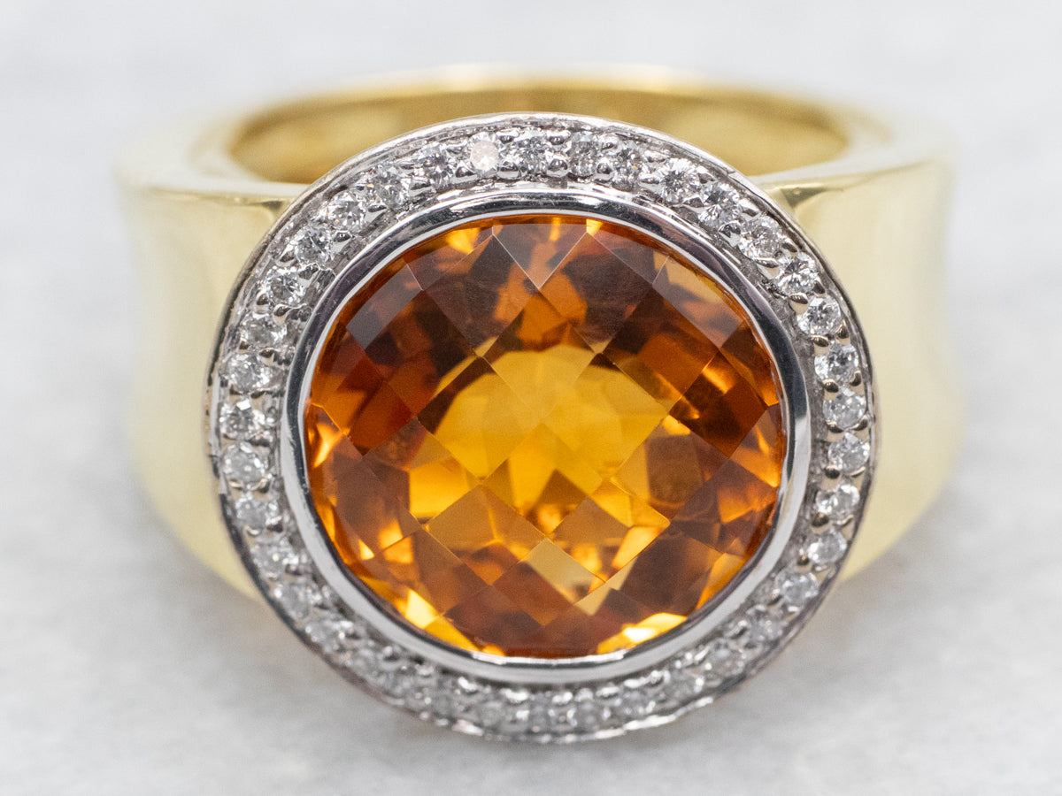 Kristina Two Tone Citrine and Diamond Halo Ring