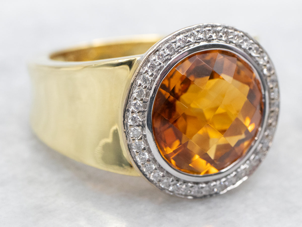 Kristina Two Tone Citrine and Diamond Halo Ring