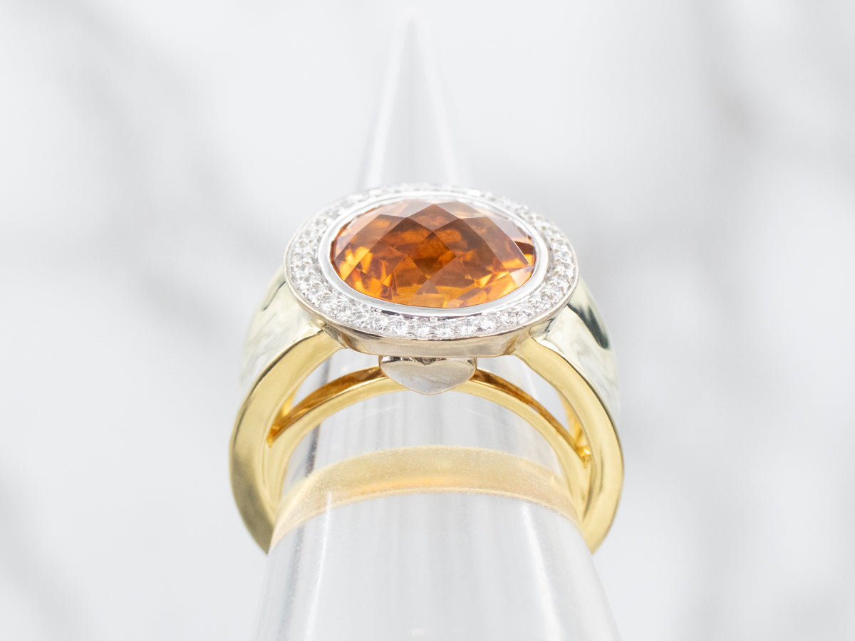 Kristina Two Tone Citrine and Diamond Halo Ring