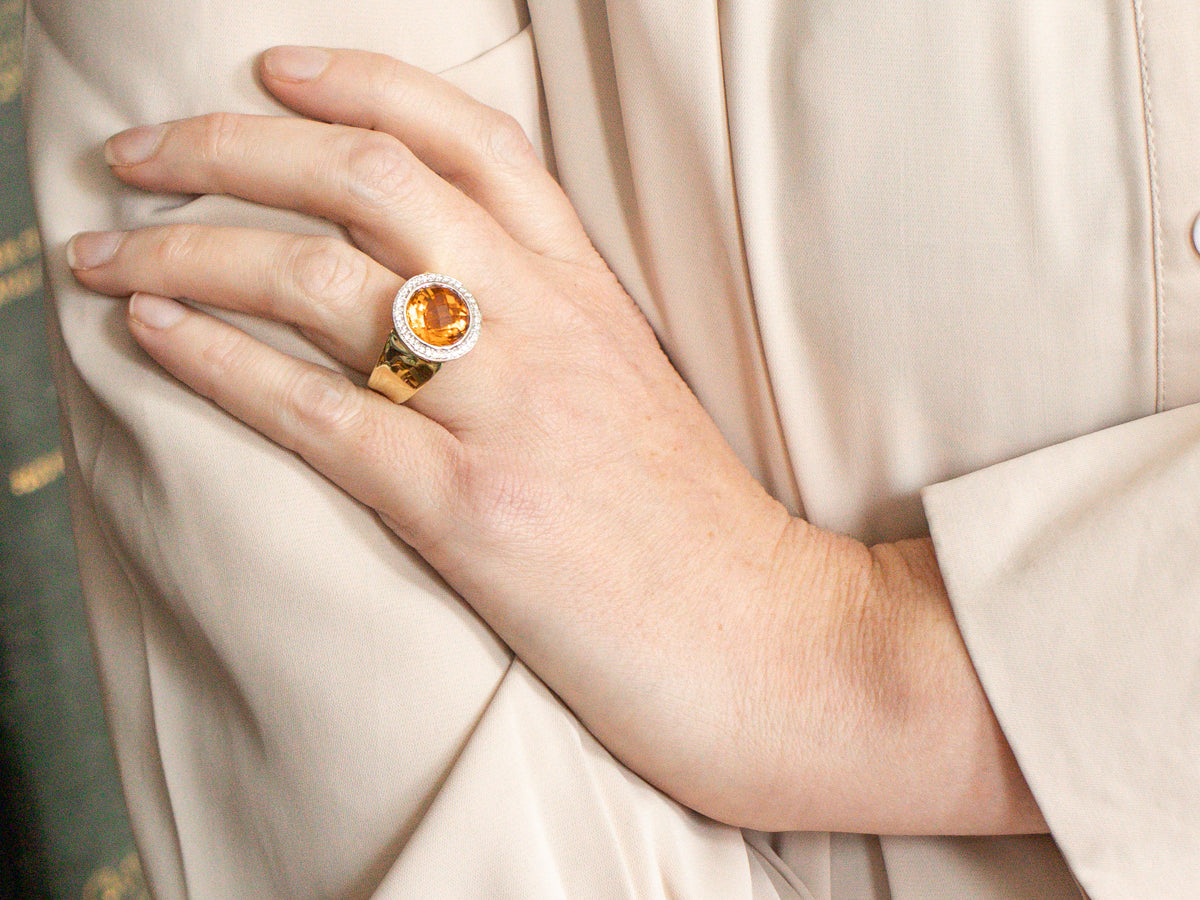 Kristina Two Tone Citrine and Diamond Halo Ring