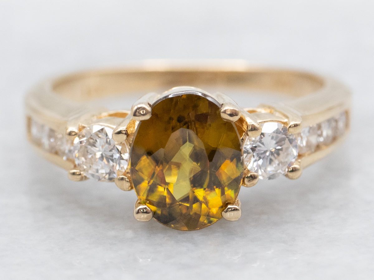 Sphene and Diamond Yellow Gold Ring