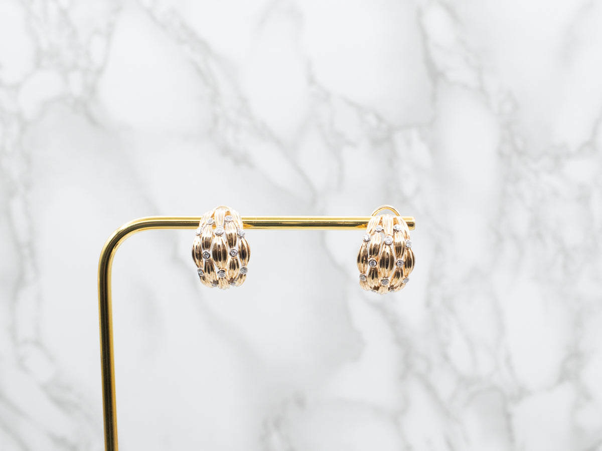 Large Woven Gold Diamond Drop Earrings