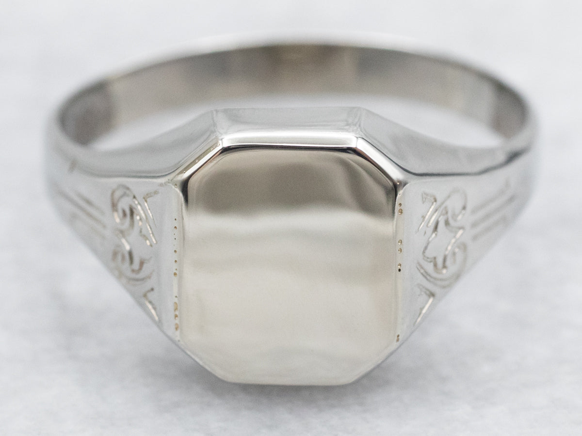 Men's Vintage White Gold Signet Ring