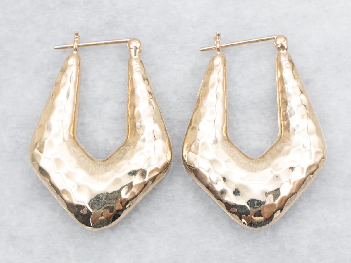 Puffy Gold Hammered Hoop Earrings