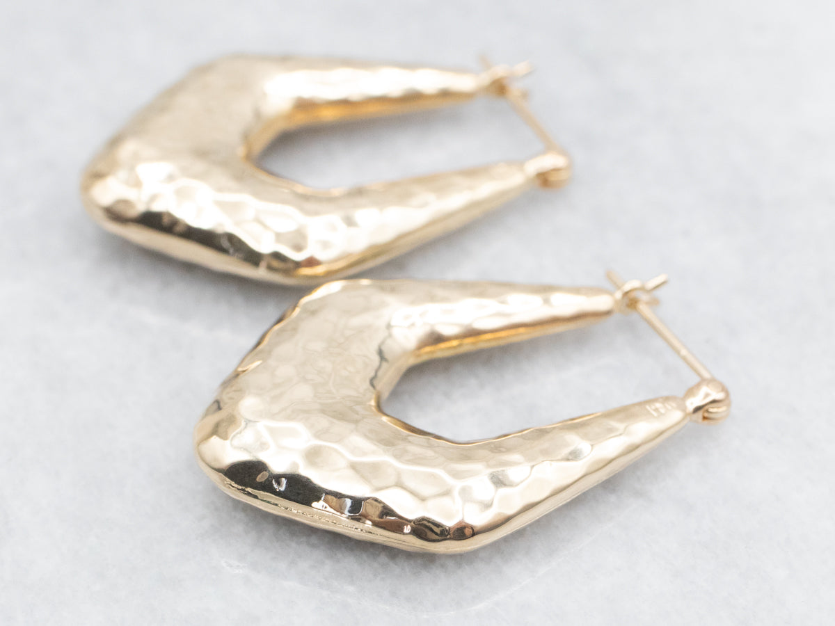 Puffy Gold Hammered Hoop Earrings