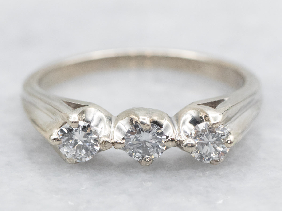 Vintage White Gold Three Stone Diamond Ring