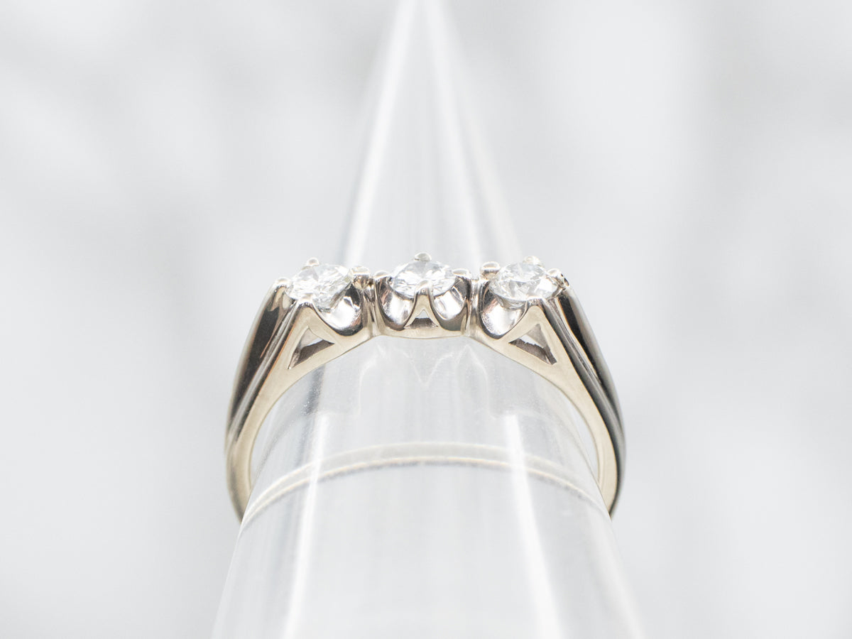 Vintage White Gold Three Stone Diamond Ring