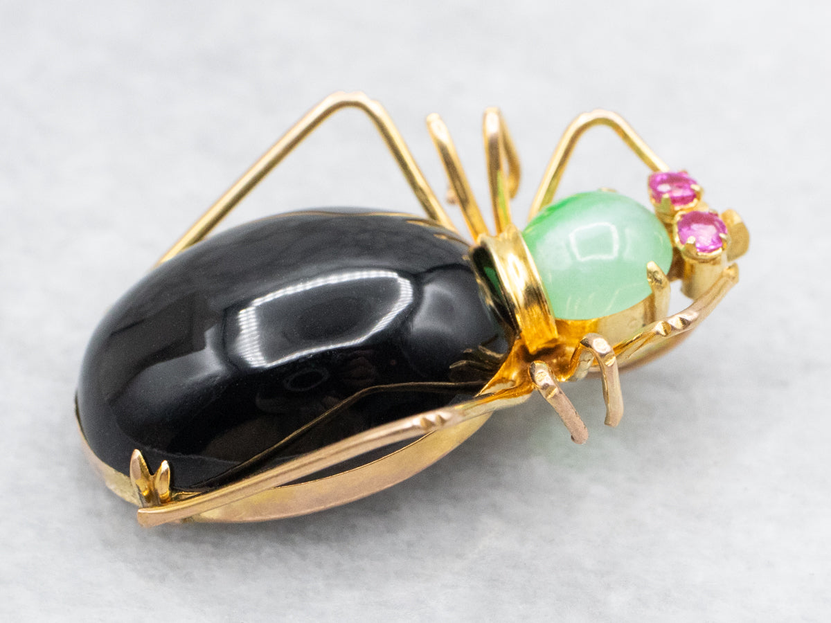 Black Onyx, Jade, and Ruby Bug Pendant