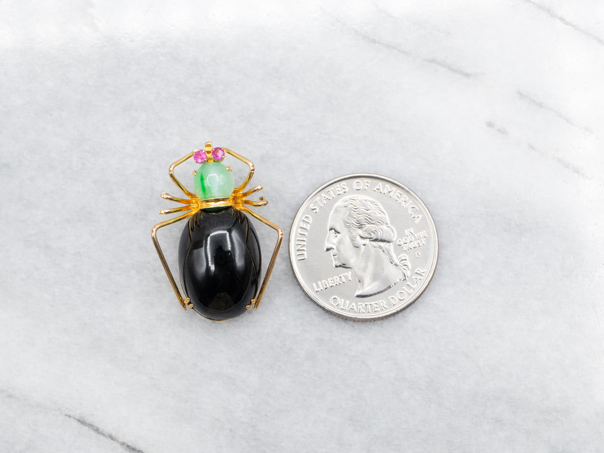 Black Onyx, Jade, and Ruby Bug Pendant