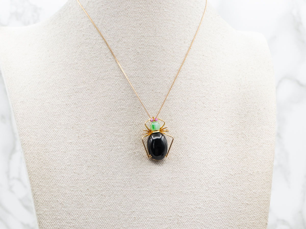 Black Onyx, Jade, and Ruby Bug Pendant