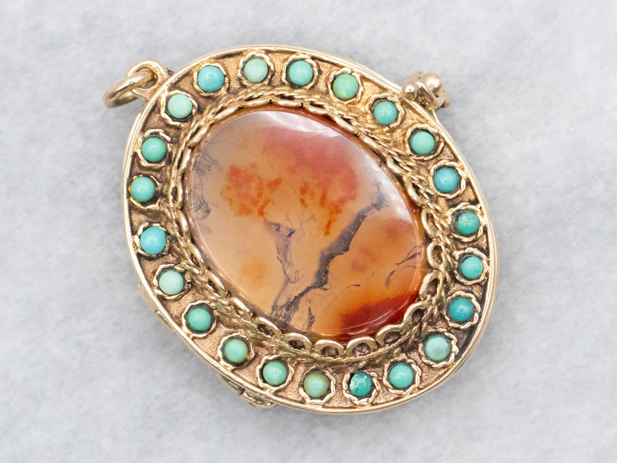 Vintage Agate and Turquoise Halo Locket