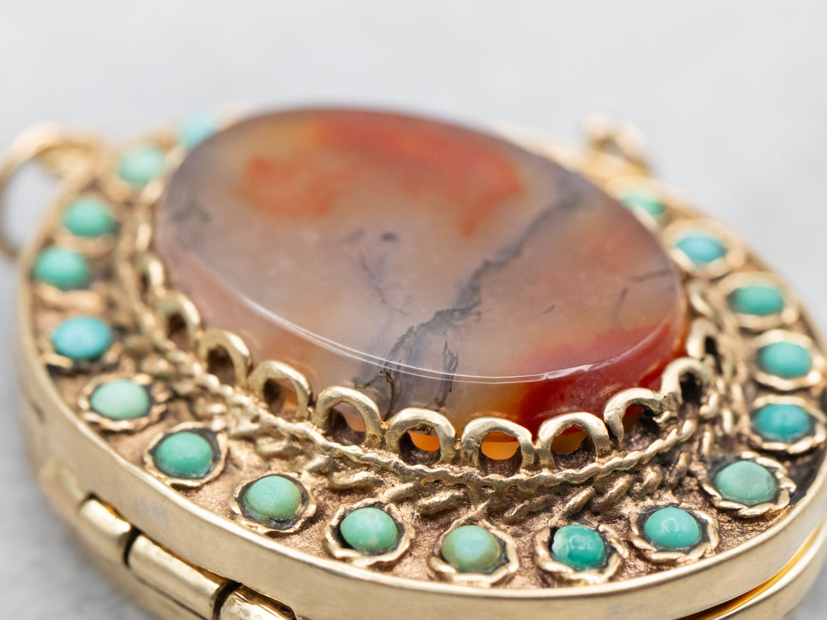 Vintage Agate and Turquoise Halo Locket