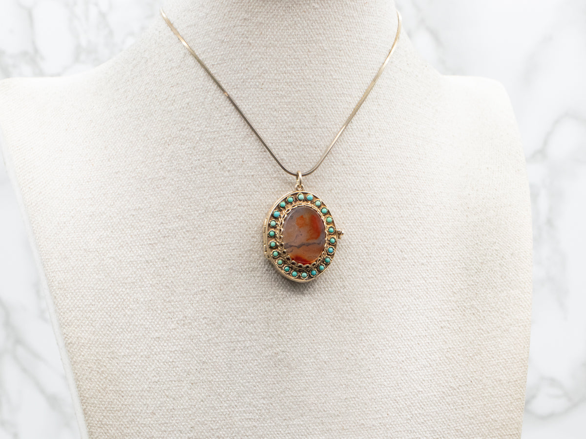 Vintage Agate and Turquoise Halo Locket