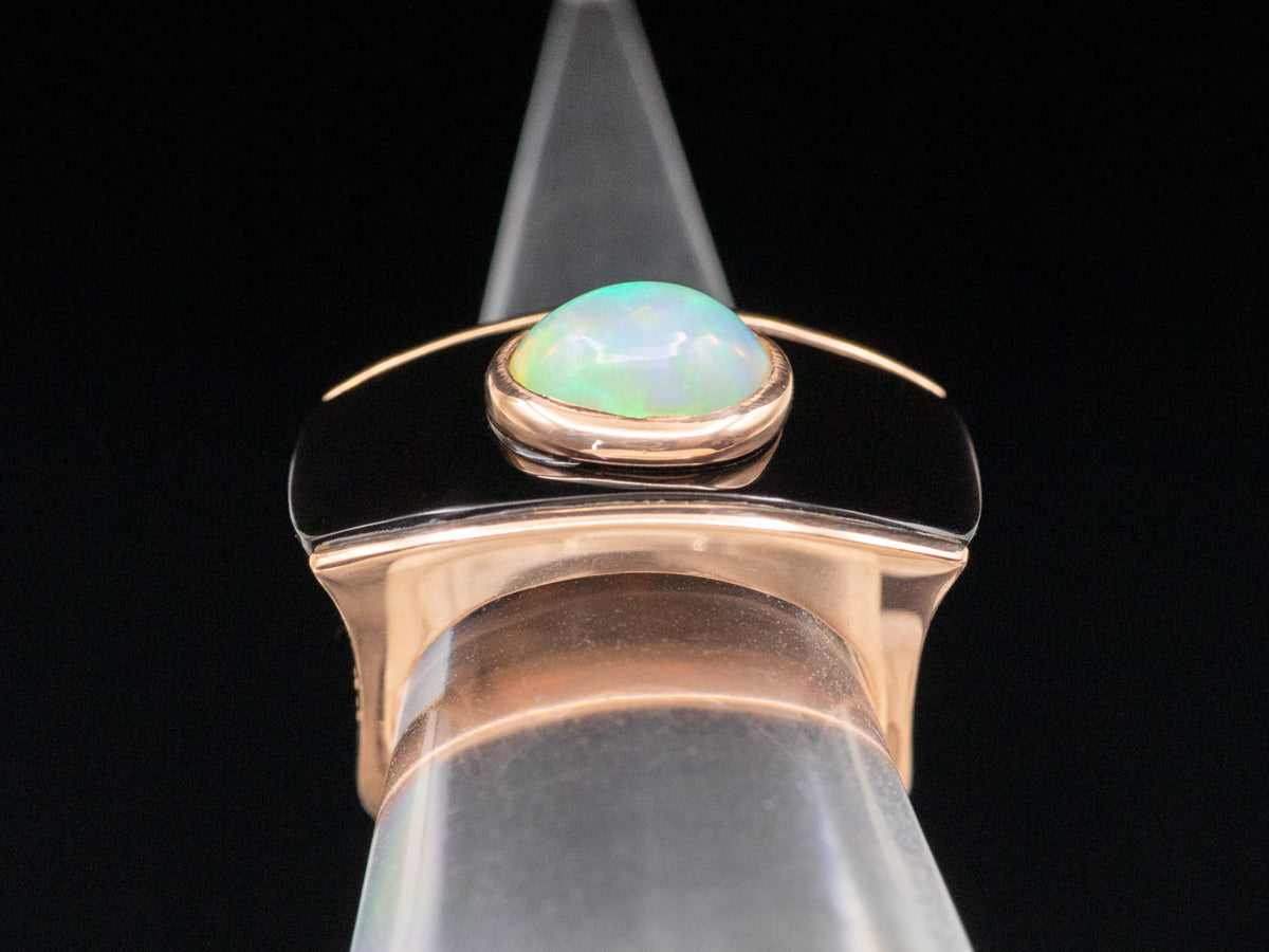 Modernist Opal, Black Onyx, and Pink Tourmaline Ring