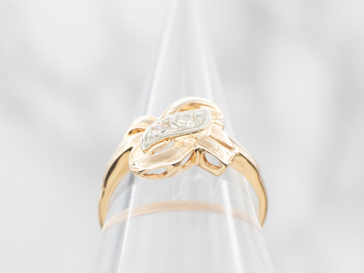 Retro Two Tone Diamond Ribbon Bow Ring