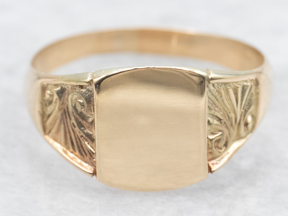 Plain Signet Ring with Etched Shoulders