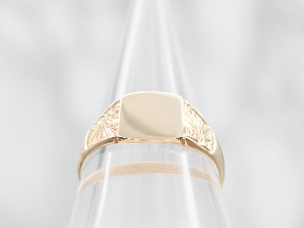 Plain Signet Ring with Etched Shoulders