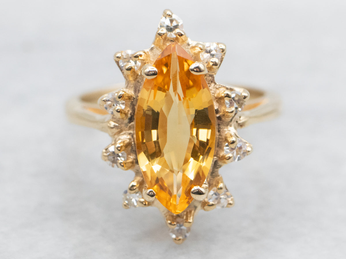 Marquise-Cut Citrine and Diamond Vintage Halo Ring