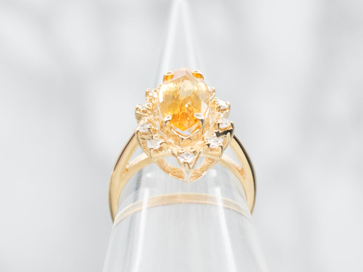 Marquise-Cut Citrine and Diamond Vintage Halo Ring