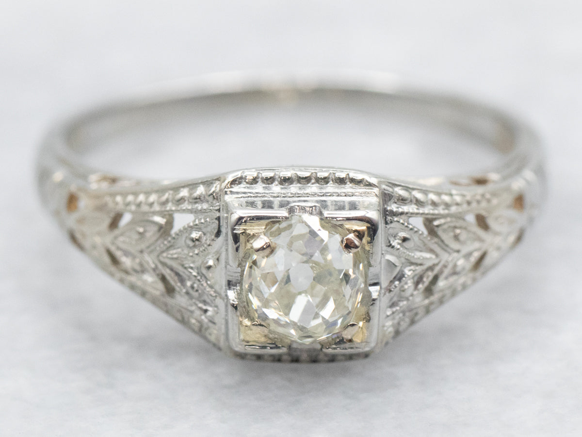 Art Deco Old Mine Cut Diamond Engagement Ring