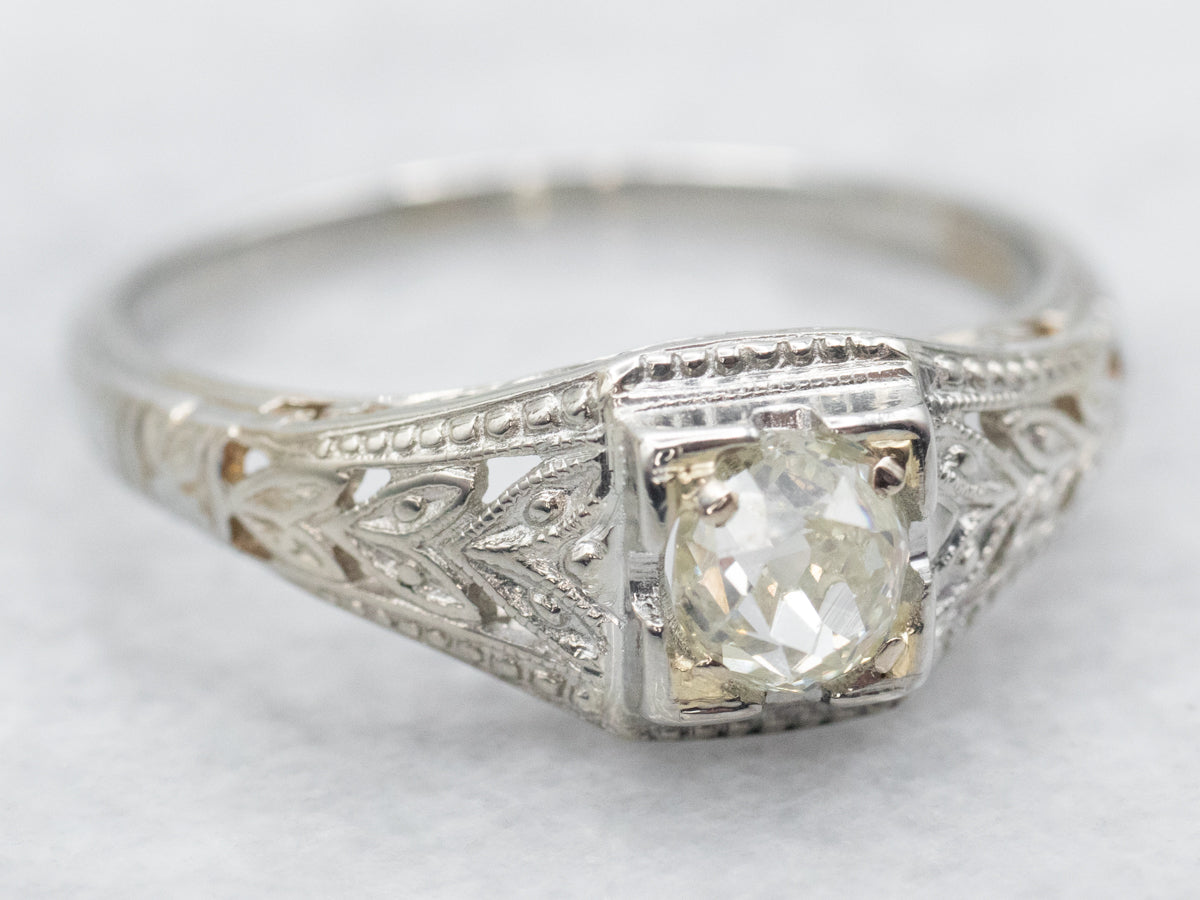 Art Deco Old Mine Cut Diamond Engagement Ring