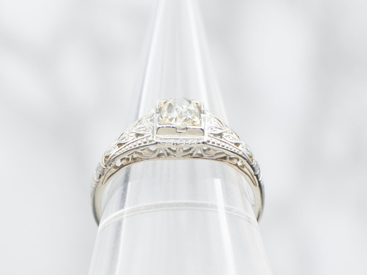 Art Deco Old Mine Cut Diamond Engagement Ring