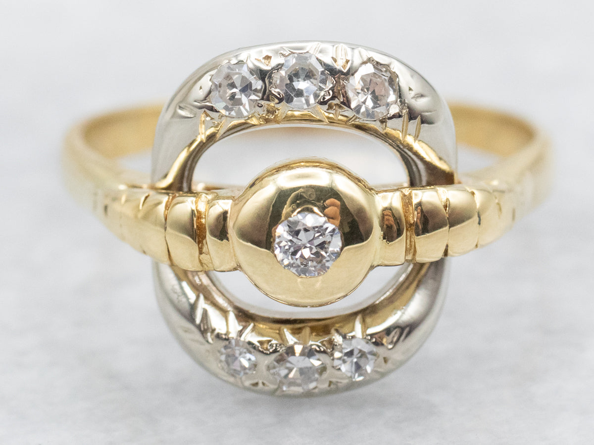 Unique Italian Two Tone 18-Karat Gold and Diamond Ring