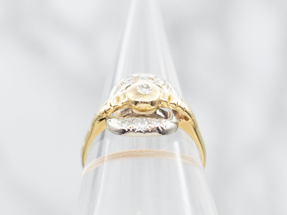 Unique Italian Two Tone 18-Karat Gold and Diamond Ring