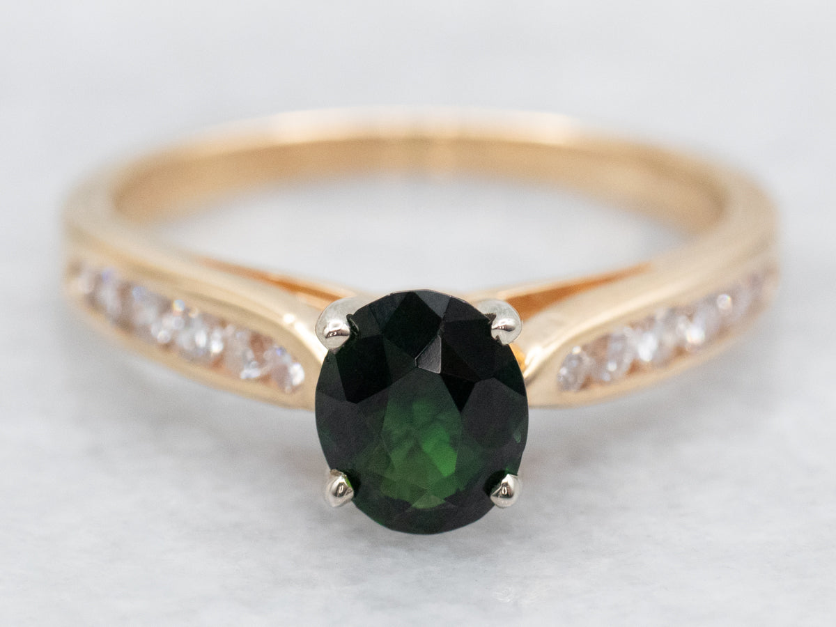 Deep Green Tourmaline Diamond Ring