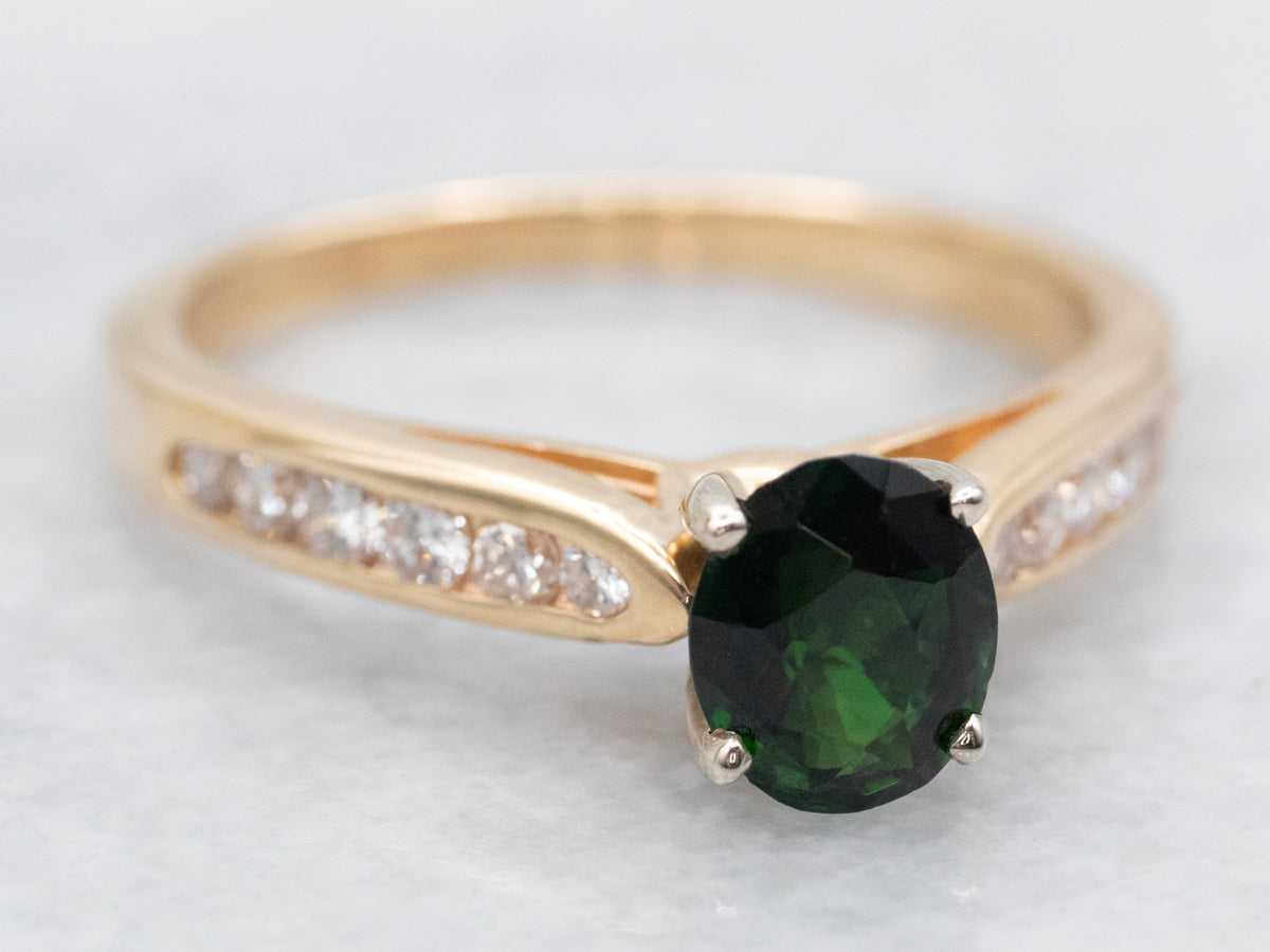 Deep Green Tourmaline Diamond Ring