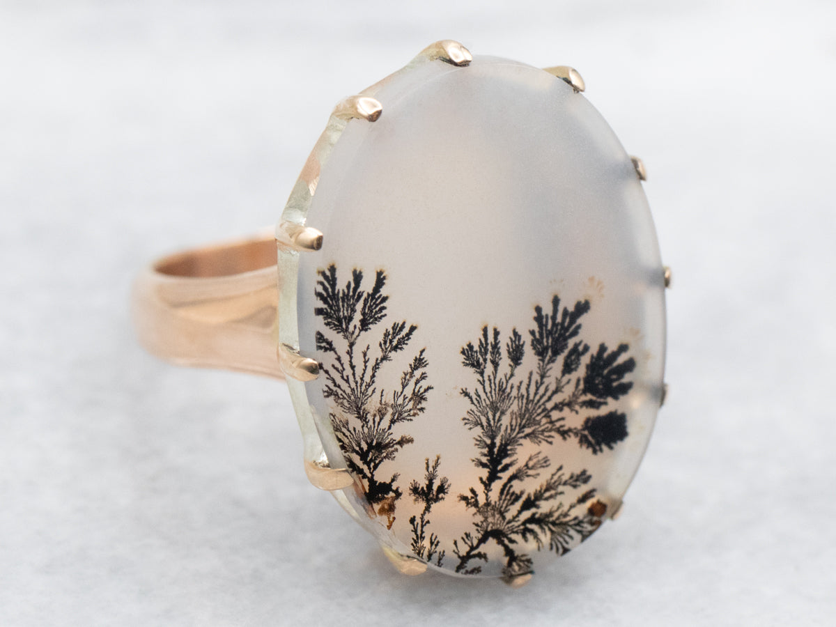 Rose Gold Dendritic Agate Ring