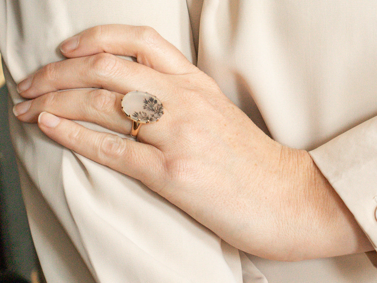 Rose Gold Dendritic Agate Ring