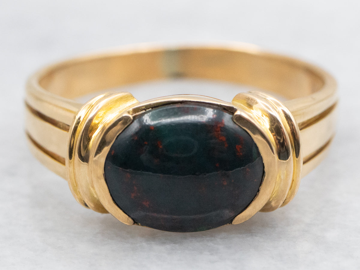 Rich Bloodstone 18-Karat Gold Solitaire Ring