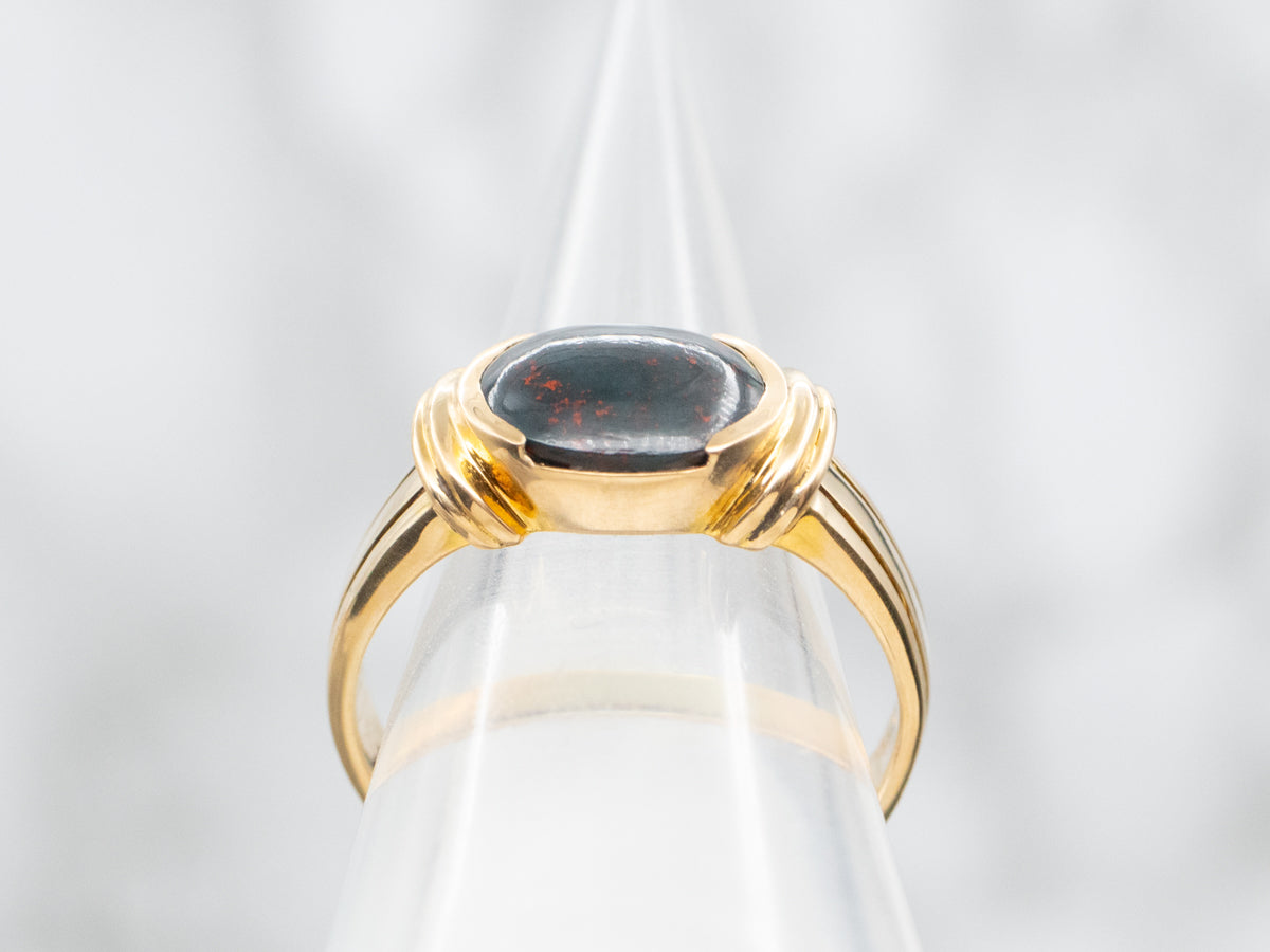 Rich Bloodstone 18-Karat Gold Solitaire Ring