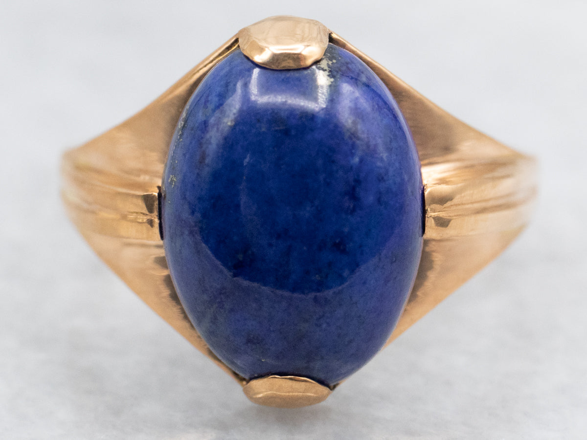 Mid-Century 21K Gold Lapis Unisex Ring