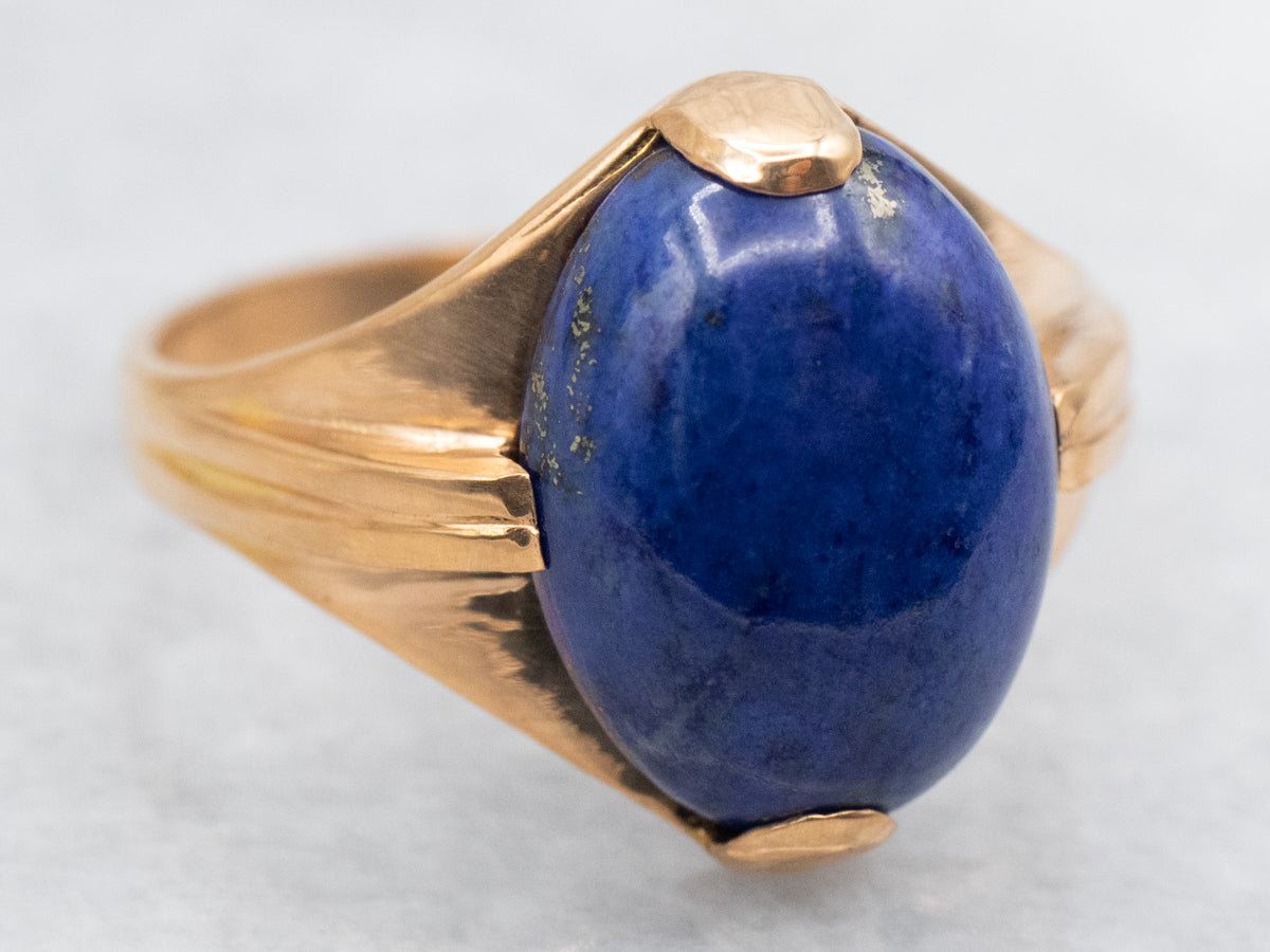 Mid-Century 21K Gold Lapis Unisex Ring