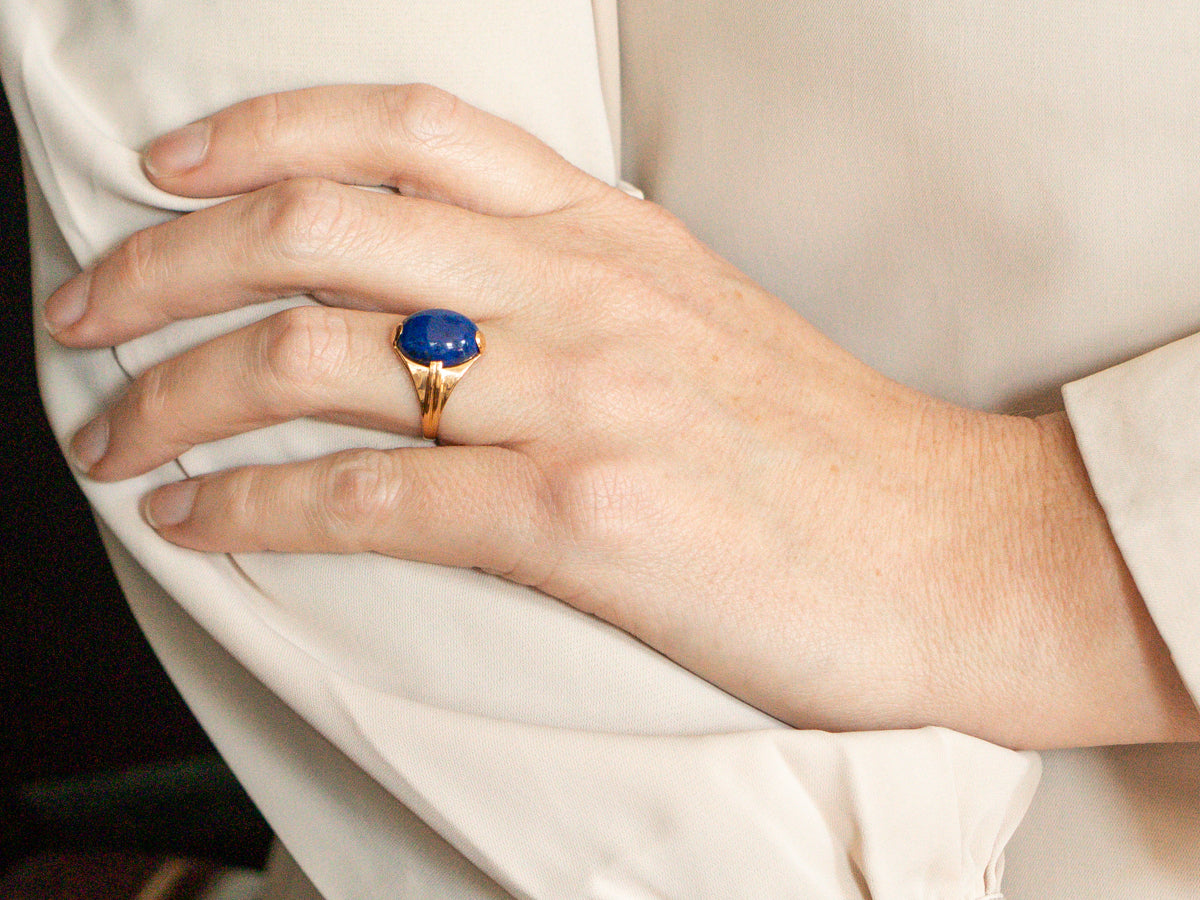 Mid-Century 21K Gold Lapis Unisex Ring