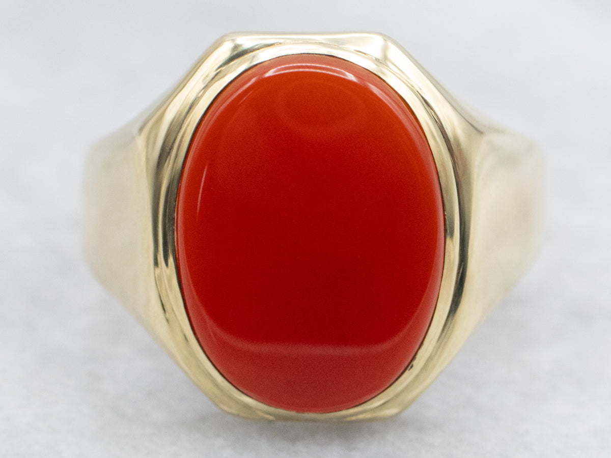 Men&#39;s 1930s Green Gold Carnelian Ring