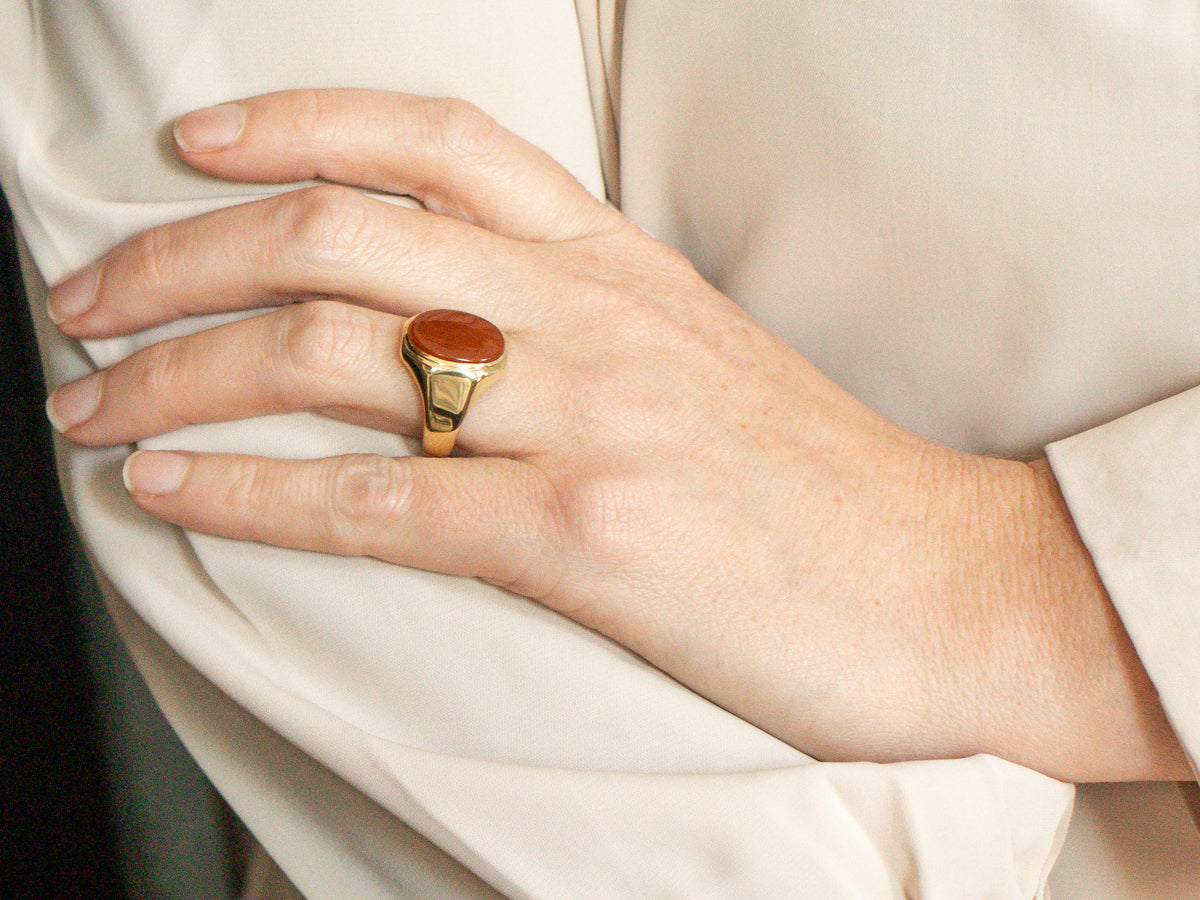 Men's 1930s Green Gold Carnelian Ring