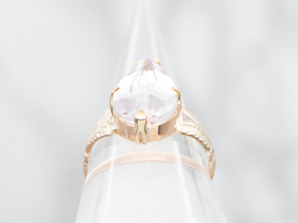 Antique Pear Cut Pink Morganite Solitaire Ring