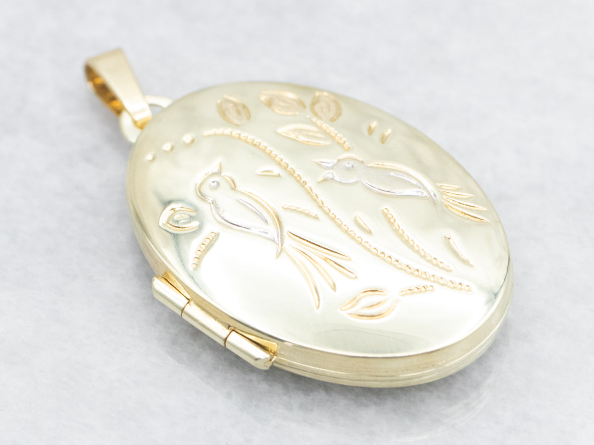 Two Tone Gold Floral Love Bird Locket