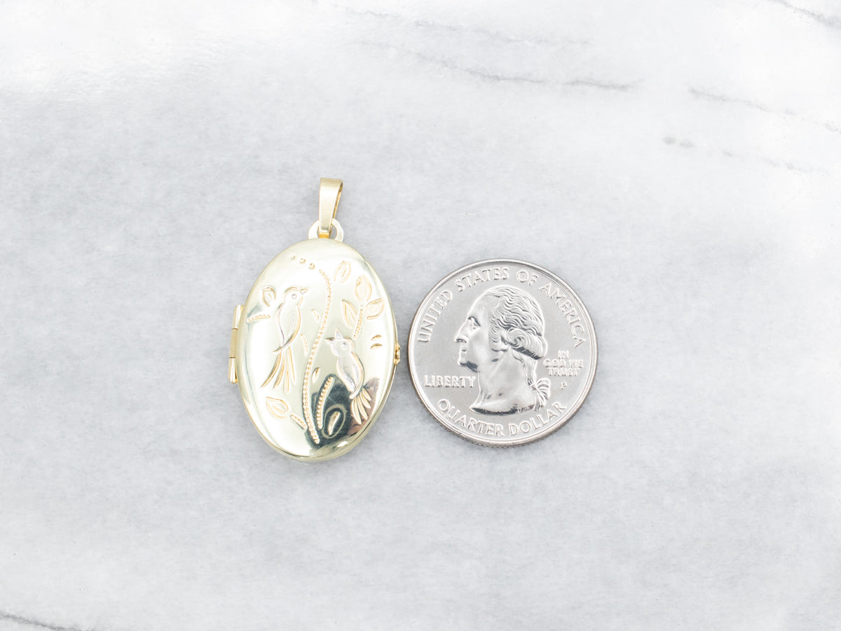 Two Tone Gold Floral Love Bird Locket