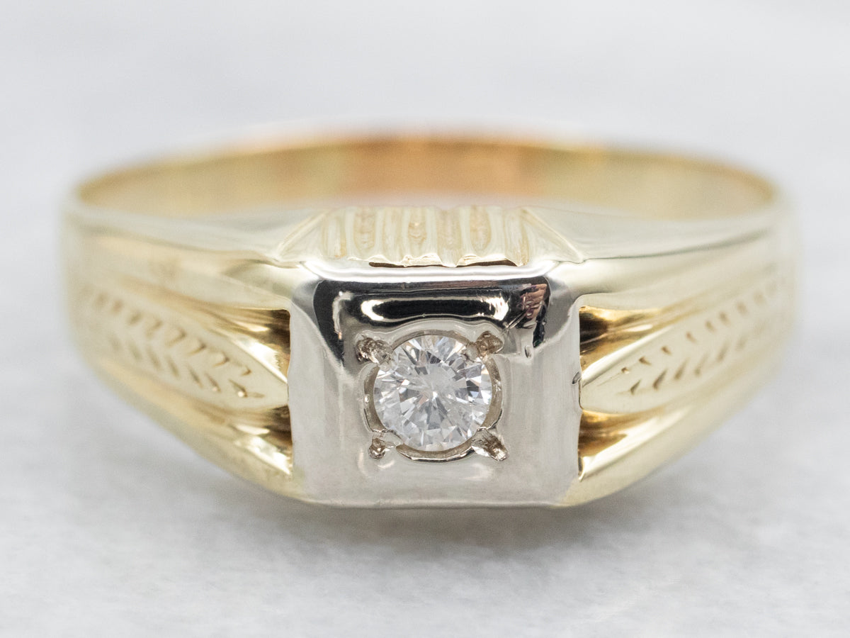 Men's Retro Two Tone Diamond Solitaire Ring