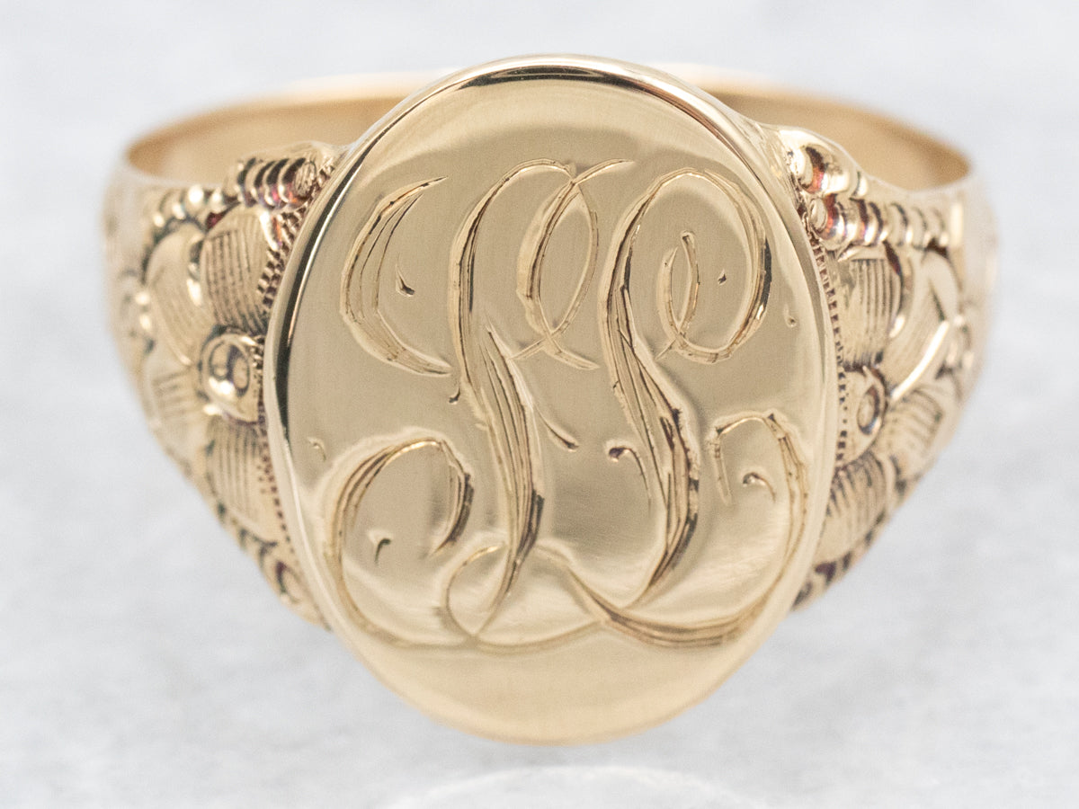 Victorian &quot;LL&quot; Engraved Gold Signet Ring