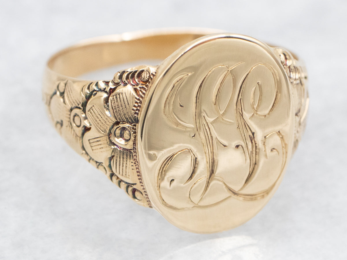 Victorian "LL" Engraved Gold Signet Ring