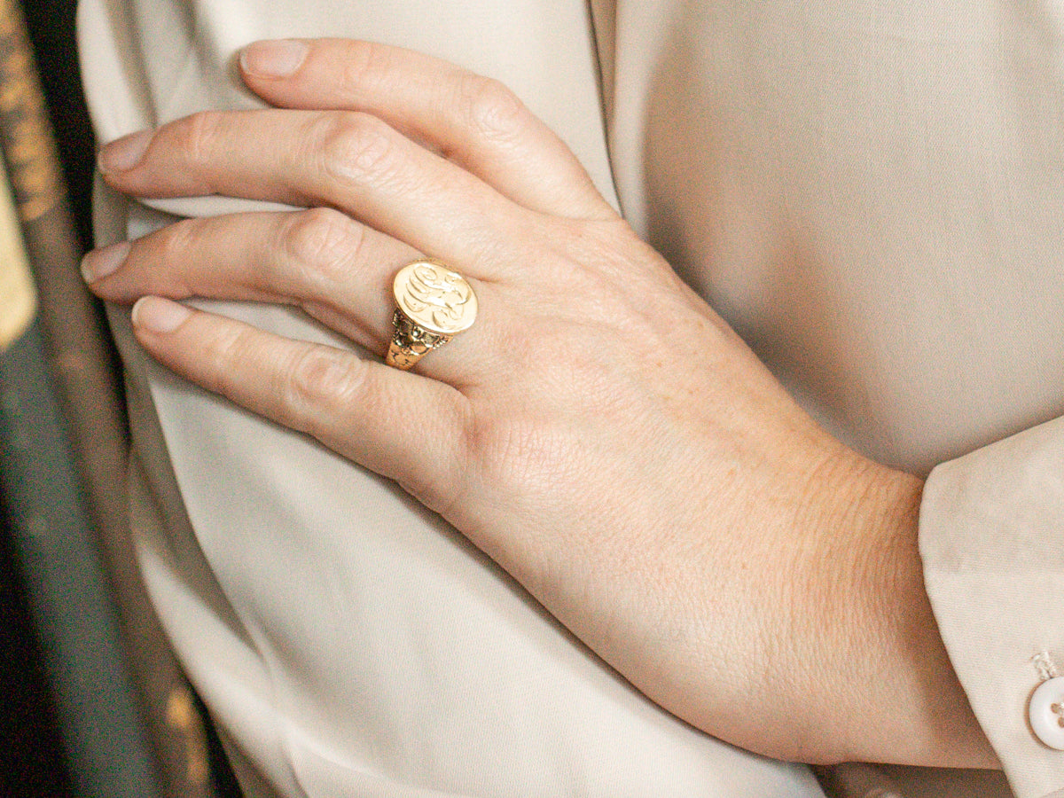 Victorian "LL" Engraved Gold Signet Ring